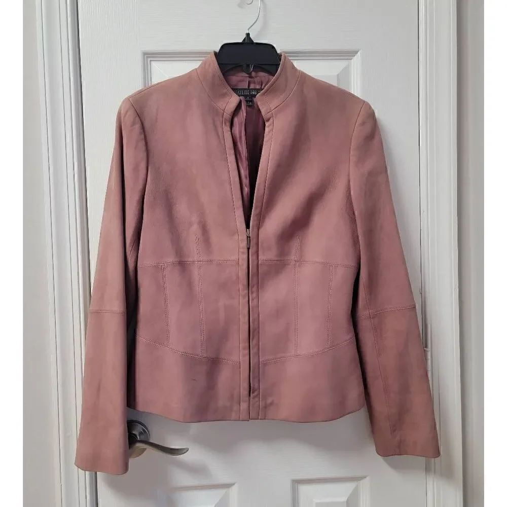 Lafayette 148 Pink Leather Half Zip Closure Jacket 4
